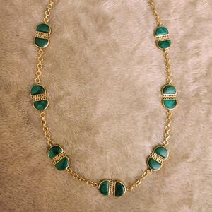 Elegant gold over sterling necklace with genuine malachite